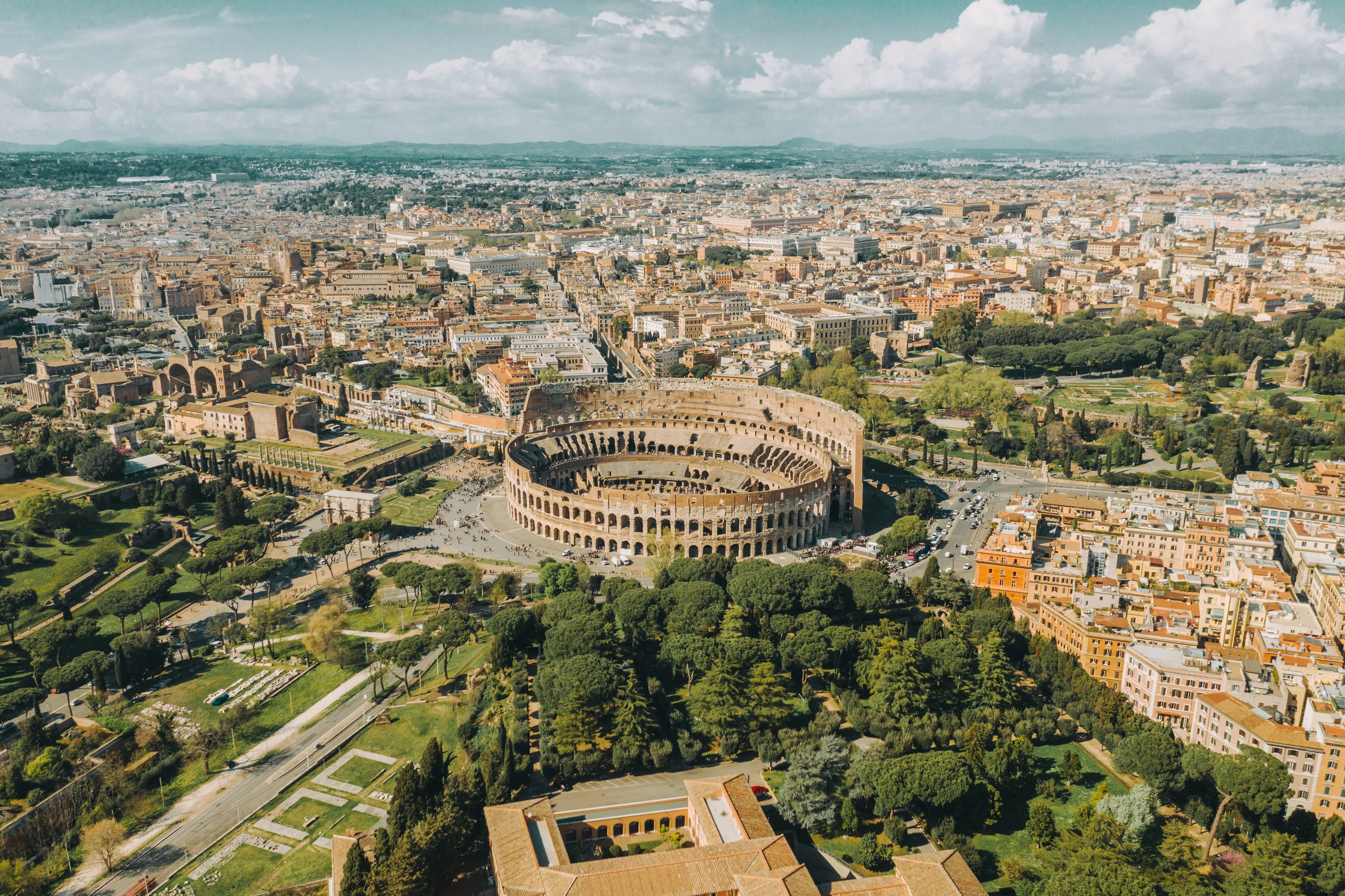 drone view colosseum rome italy